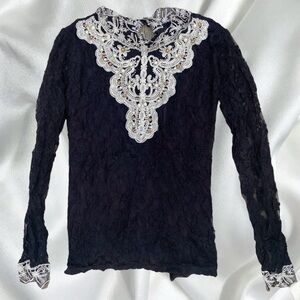 Grunge Victorian embellished pearl sheer lace top